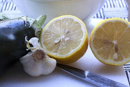 Lemon squeezer knife cutting board photo