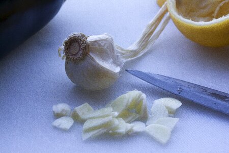 Knife cutting board preparation photo