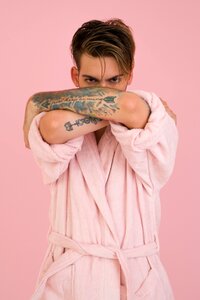 Person stylish pink robe