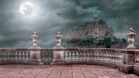 Mont st michel moon clouds
