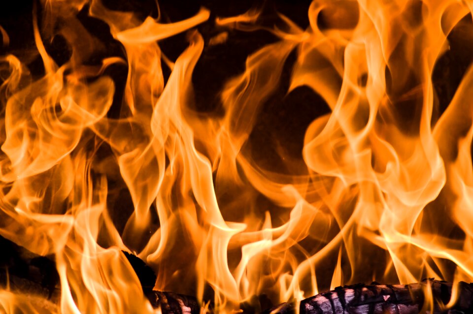 Flames heat fireplace