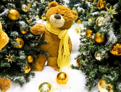 Stuffed animal teddy bear christmas tree baubles photo