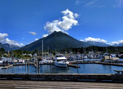 Boats water mountains