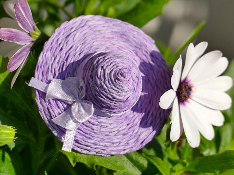 Straw hat sun purple green