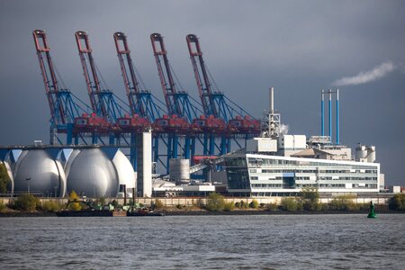 Harbour cranes cranes sewage treatment plant photo