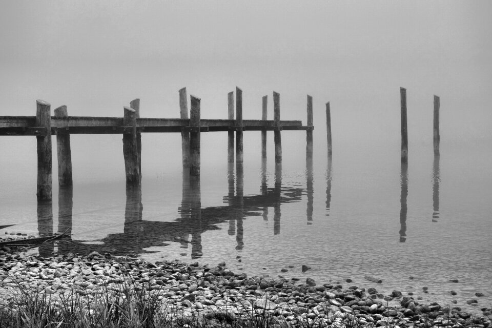 Water mirroring black and white photo