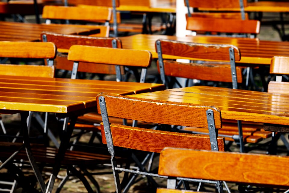 Wood seating arrangement gastronomy