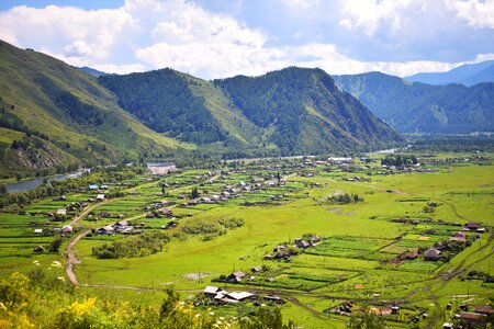 Landscape mountain altai village