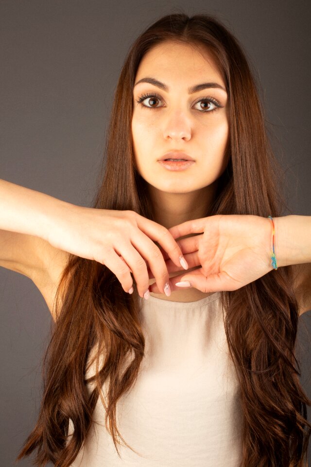 Model beauty solid color background