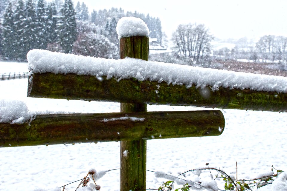 Snowfall landscape paddock