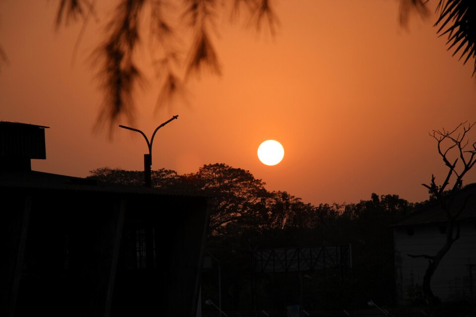 Silhouette evening landscape photo