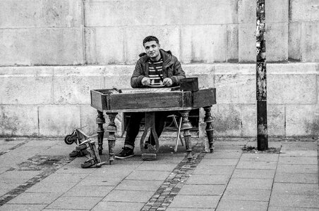 Dulcimer street black-and-white monochrome music photo