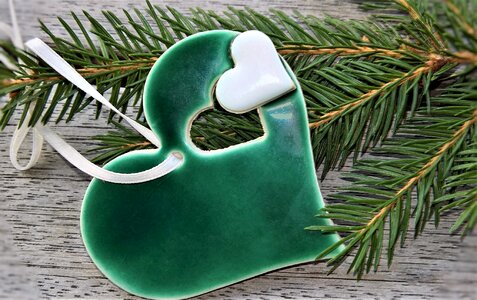 Christmas tree pendant double heart porcelain