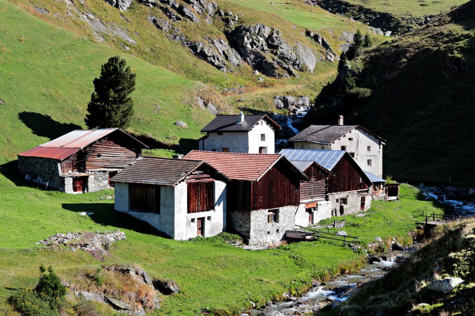 Village cottages mountain river