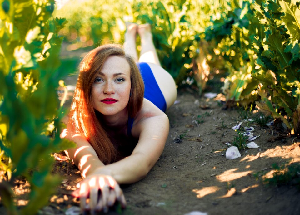 Girl lying red lips