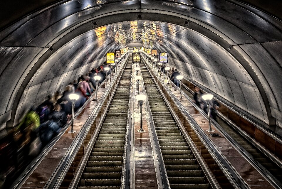 Tunnel stairs escalator photo
