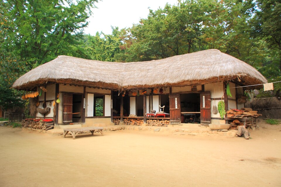 Folk thatched roof traditional building