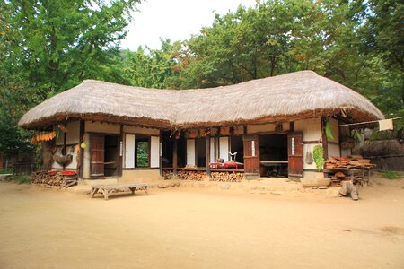 Folk thatched roof traditional building