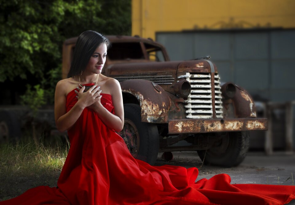 Red dress classic auto old car