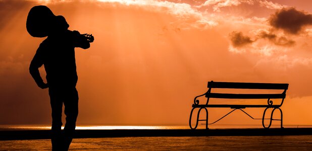 Sunset bench music photo