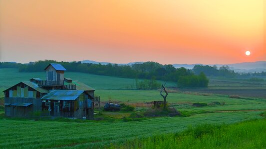 Spring sunrise farm photo