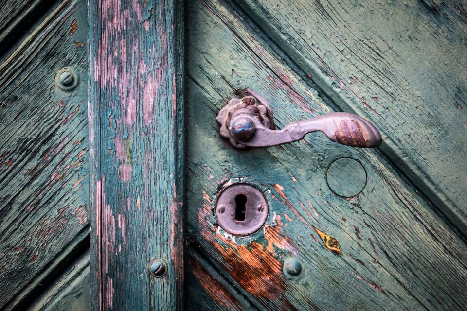 Castle closed wooden door photo