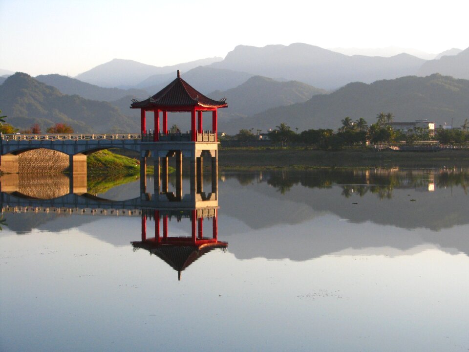 Scenery pavilion lake reflection