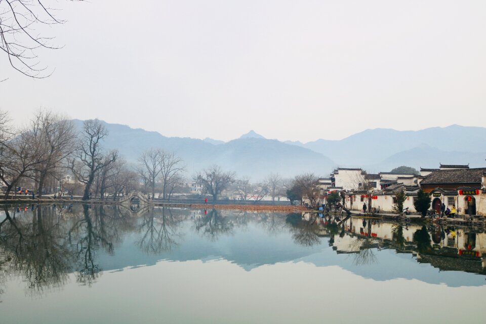 Reflection snow hongcun village