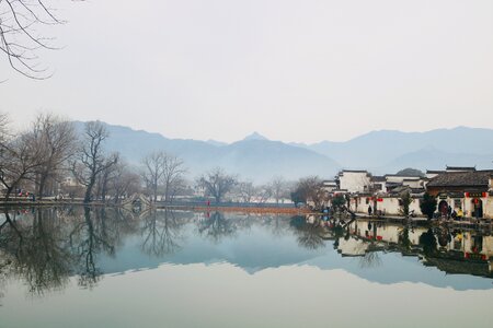 Reflection snow hongcun village