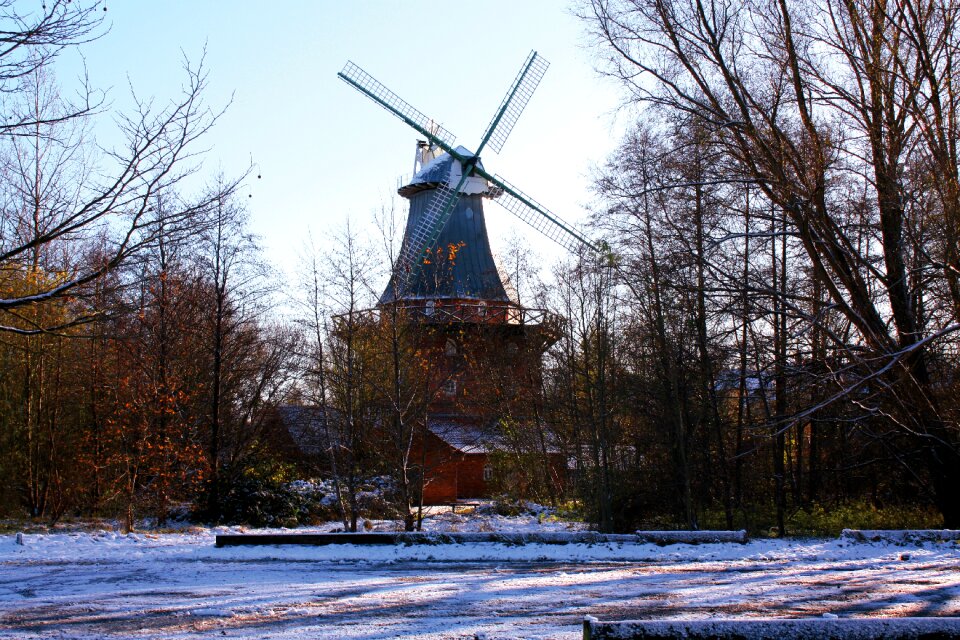 Old mill winter landscape