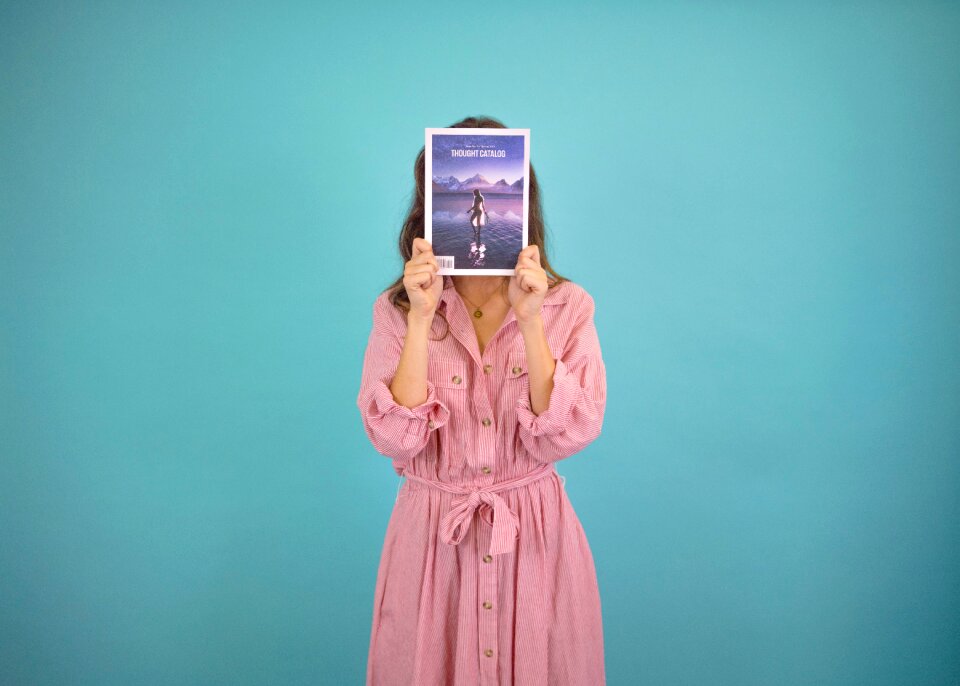 Library magazine woman