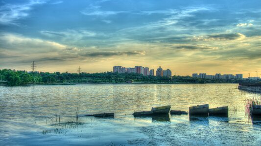City water sunset photo