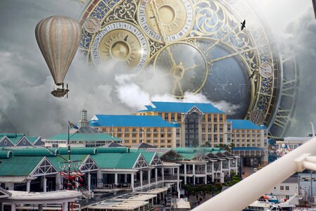 Steampunk fantasy waterfront