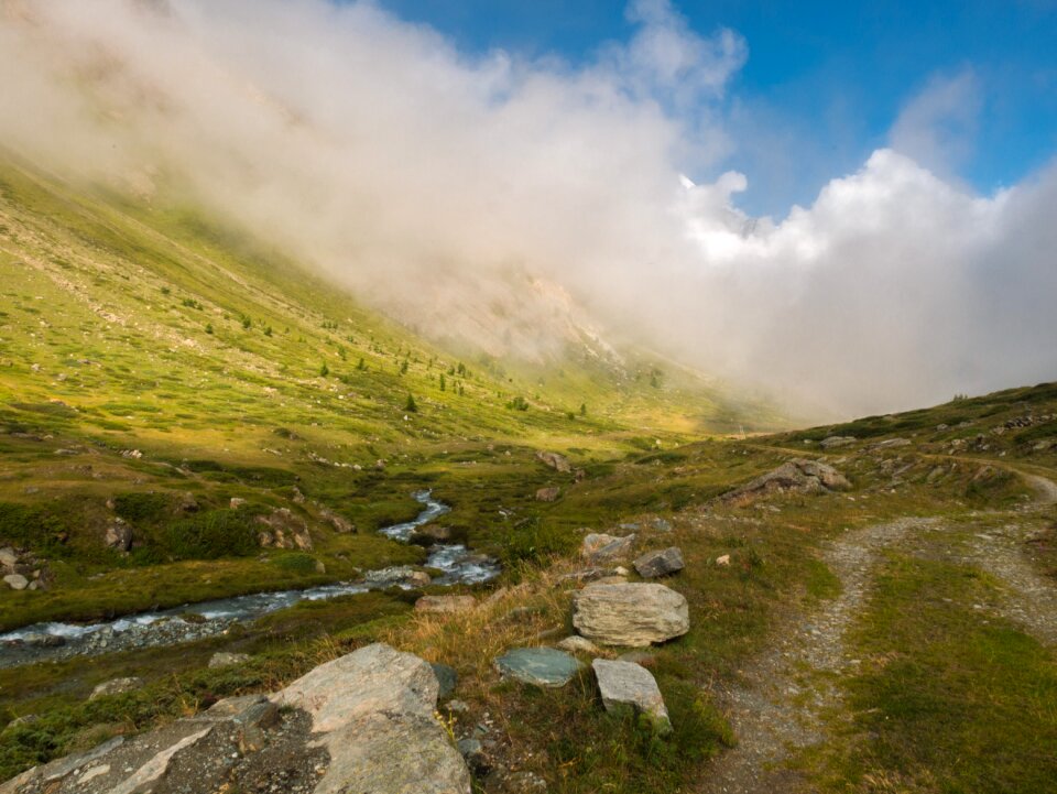 Hiking trail morning mist