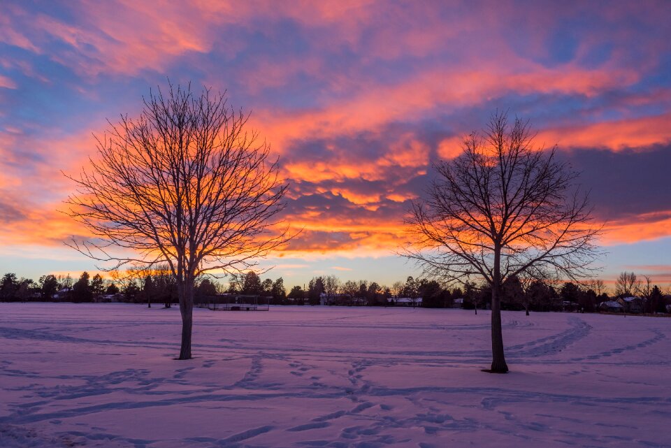 Winter fall sunset