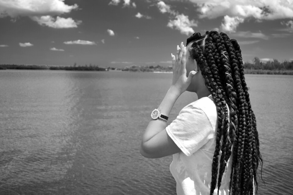 Looking covering face braids