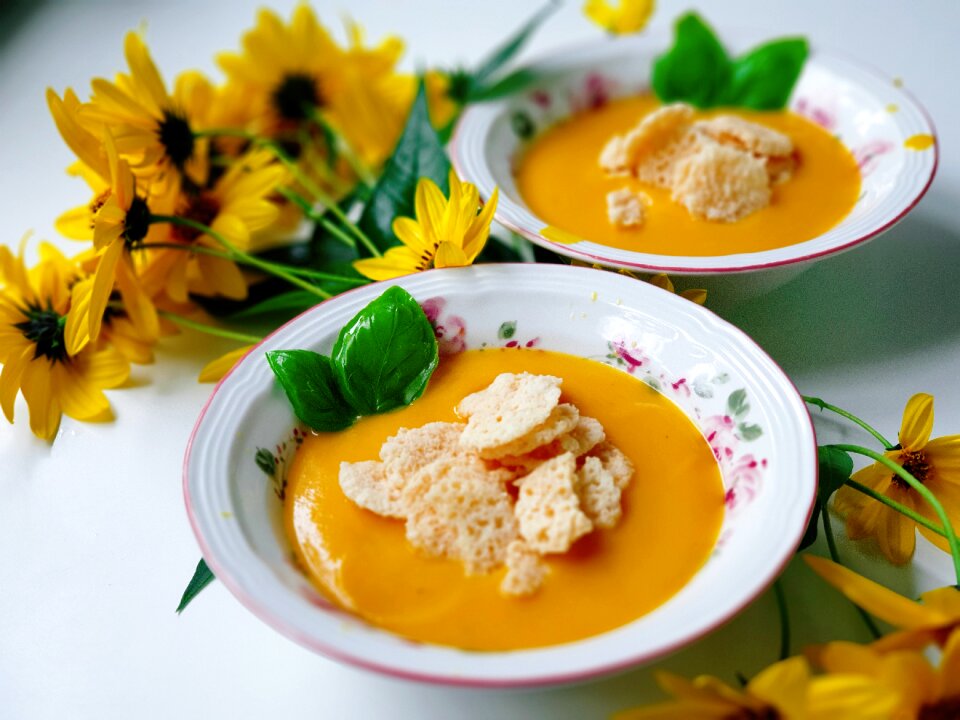 Pumpkin soup autumn flowers