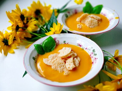 Pumpkin soup autumn flowers photo