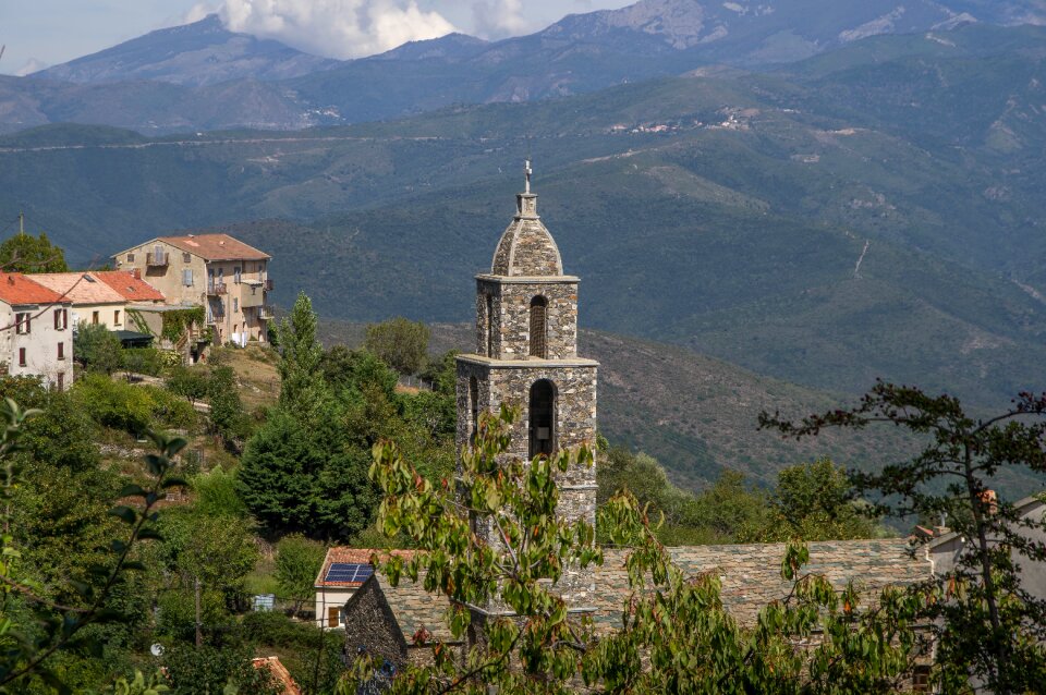 Church bell tower mountains