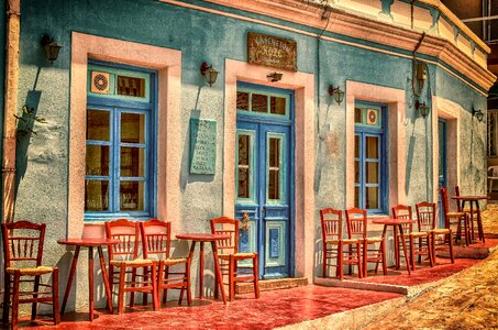 Greece karpathos island chairs photo