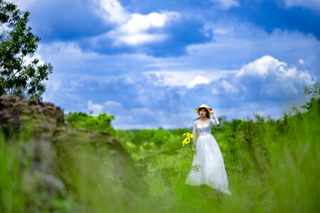 Scenery bride green meadows photo