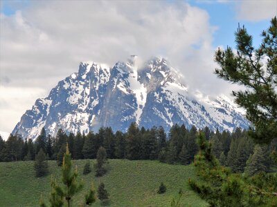 Mountains trees sky