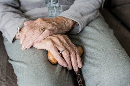 Adult hands elderly