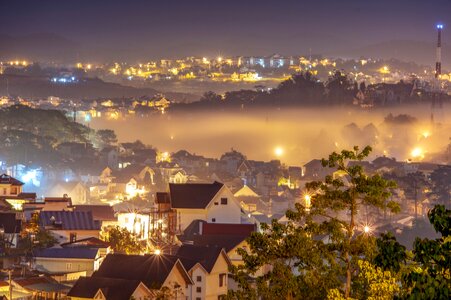 Night fog night lights photo