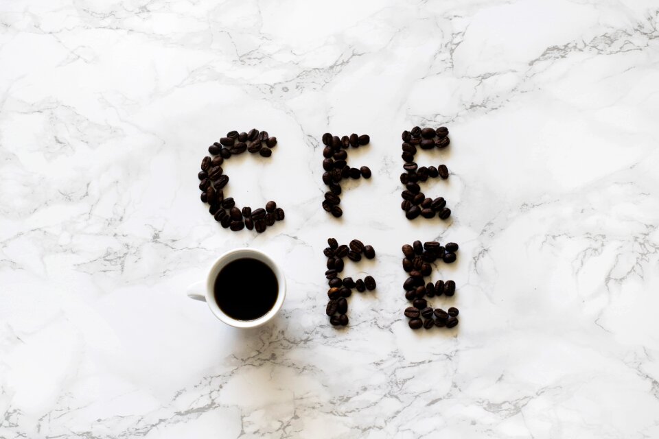 Coffee beans drink text