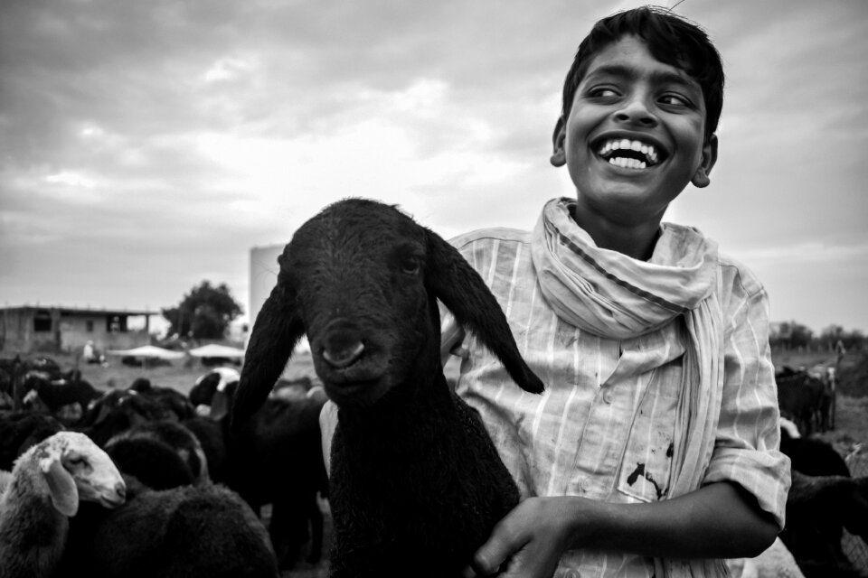 Happy india black and white poor and happy photo