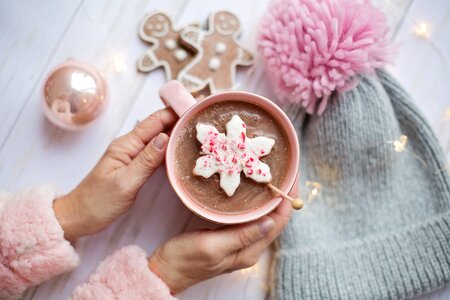 Cozy flat lay gingerbread cookies photo