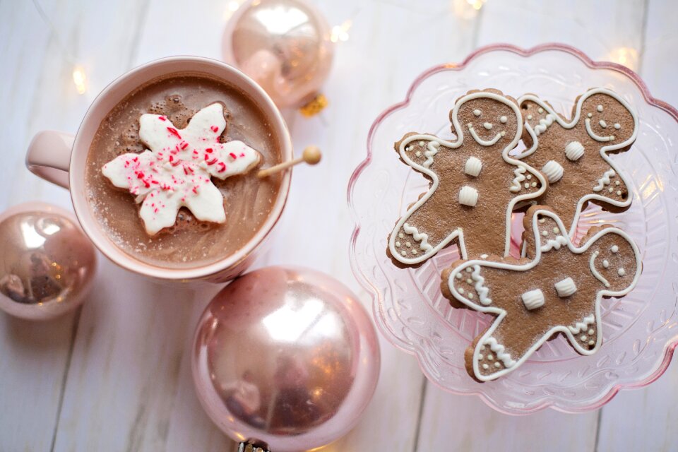 Cozy flat lay gingerbread cookies photo