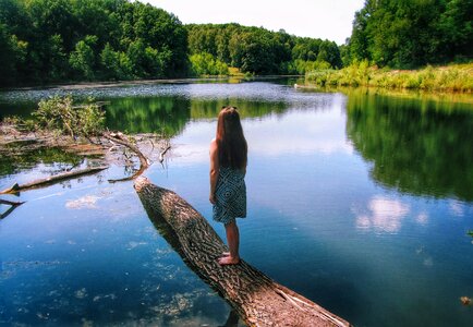 Landscape summer girl photo