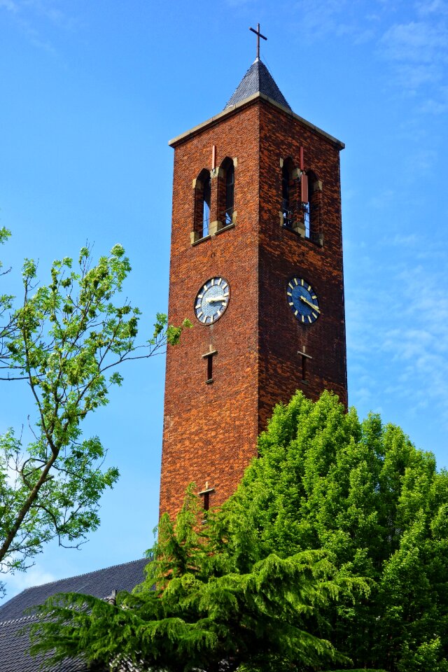 Steeple building church clock